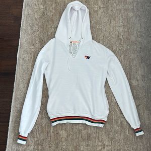 Aviator Nation White Hoodie with Rainbow Trim